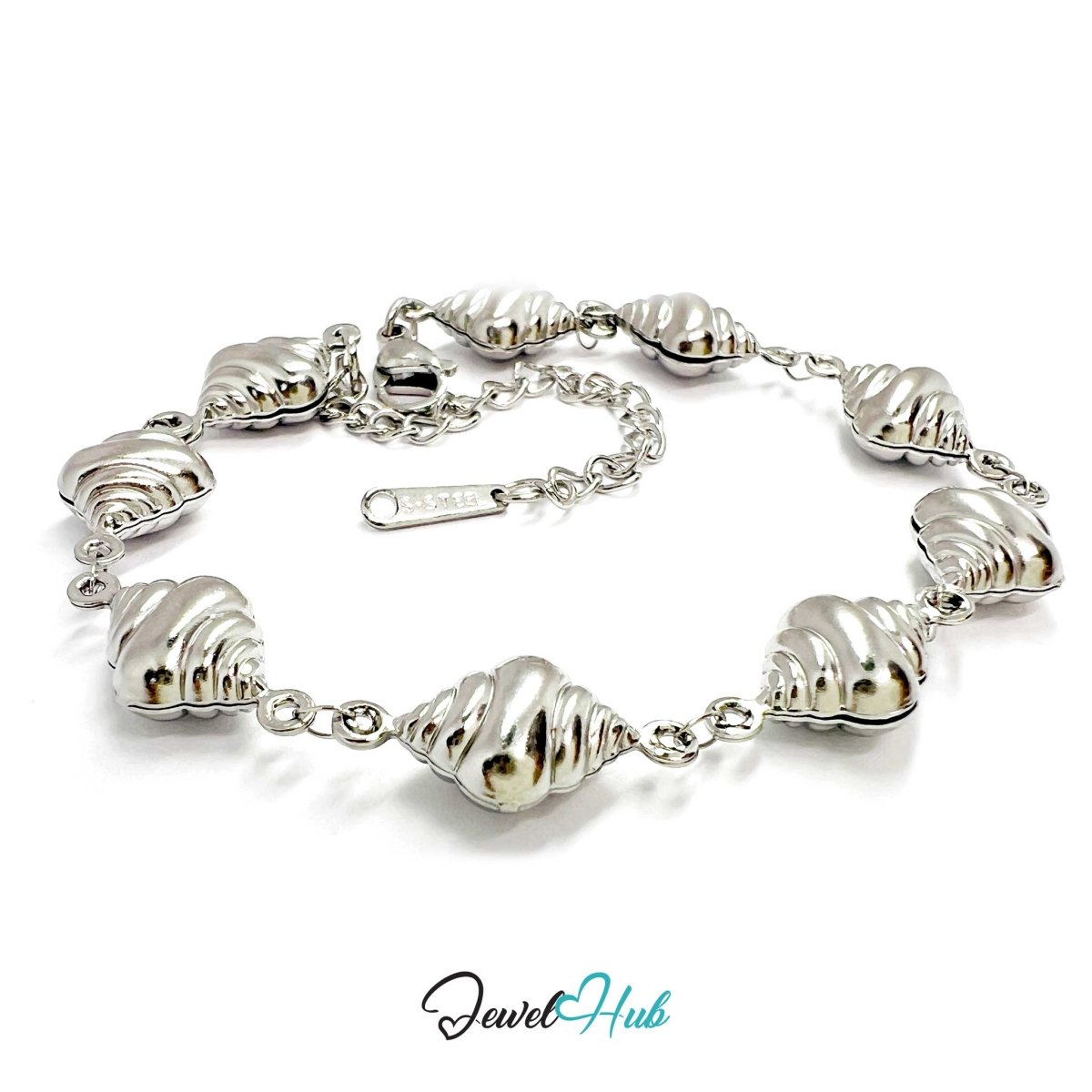 Stainless Steel Seashell Charms Silver Bracelet - JewelHub.co.uk