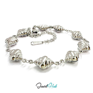 Stainless Steel Seashell Charms Silver Bracelet - JewelHub.co.uk
