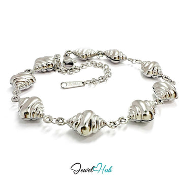 Stainless Steel Seashell Charms Silver Bracelet - JewelHub.co.uk