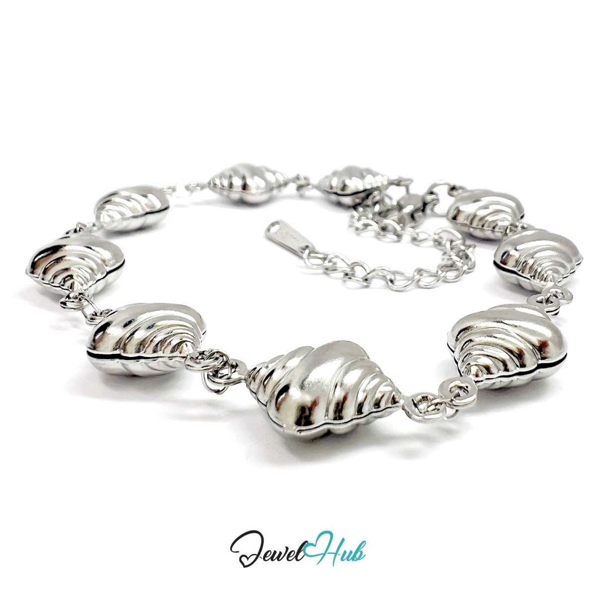 Stainless Steel Seashell Charms Silver Bracelet - JewelHub.co.uk
