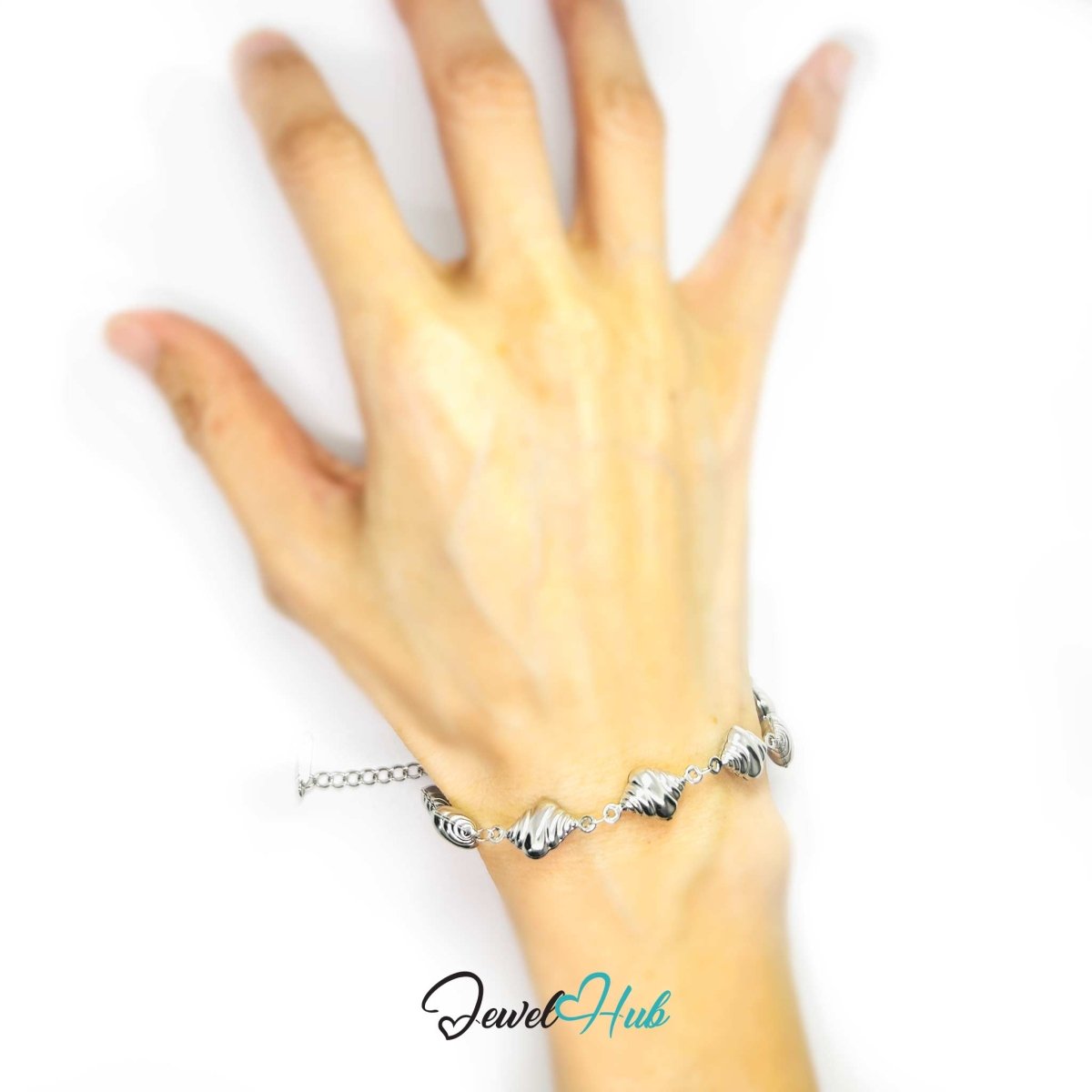 Stainless Steel Seashell Charms Silver Bracelet - JewelHub.co.uk