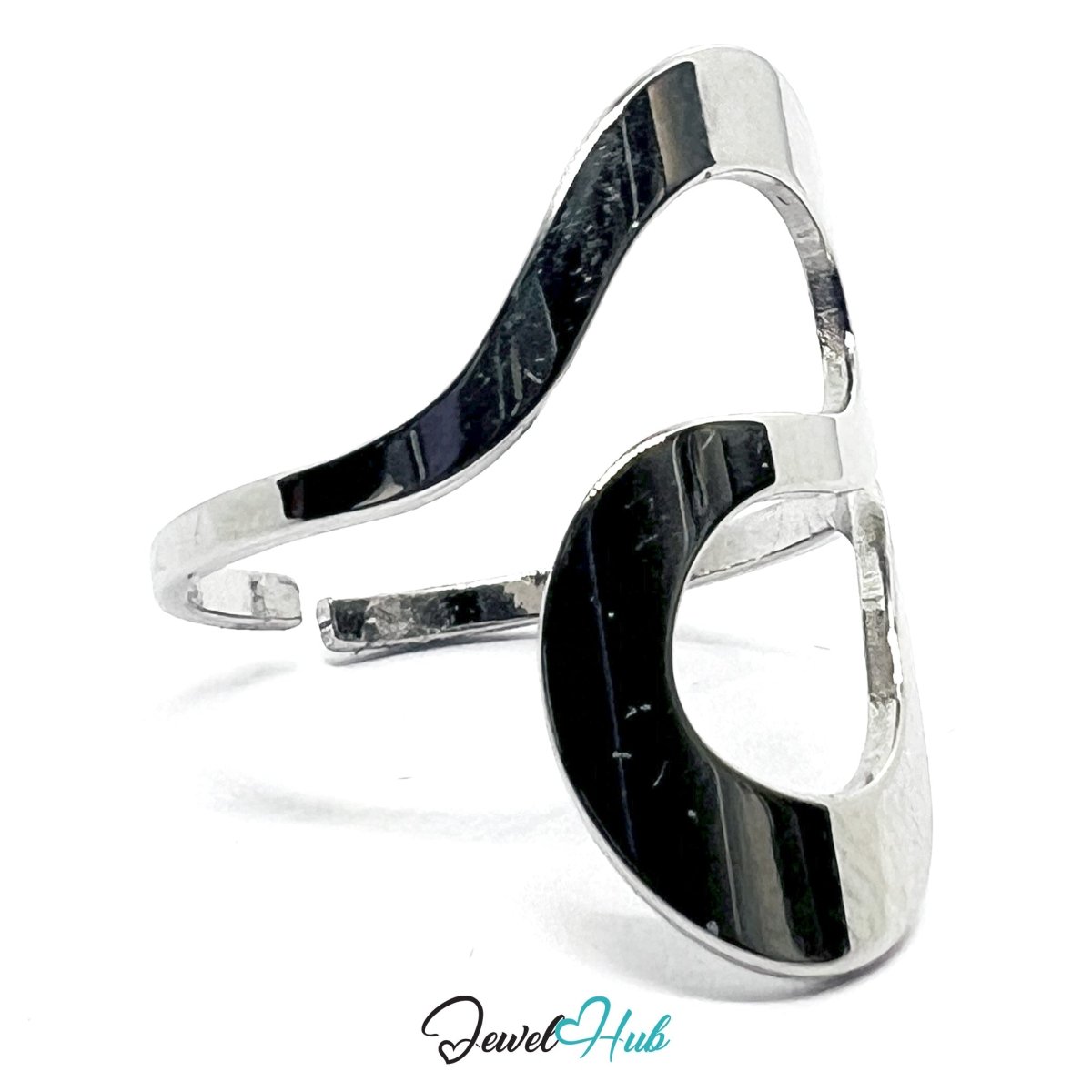 Stainless Steel Silver Abstract Flow Ring – Fluid Contours, Adjustable - JewelHub.co.uk