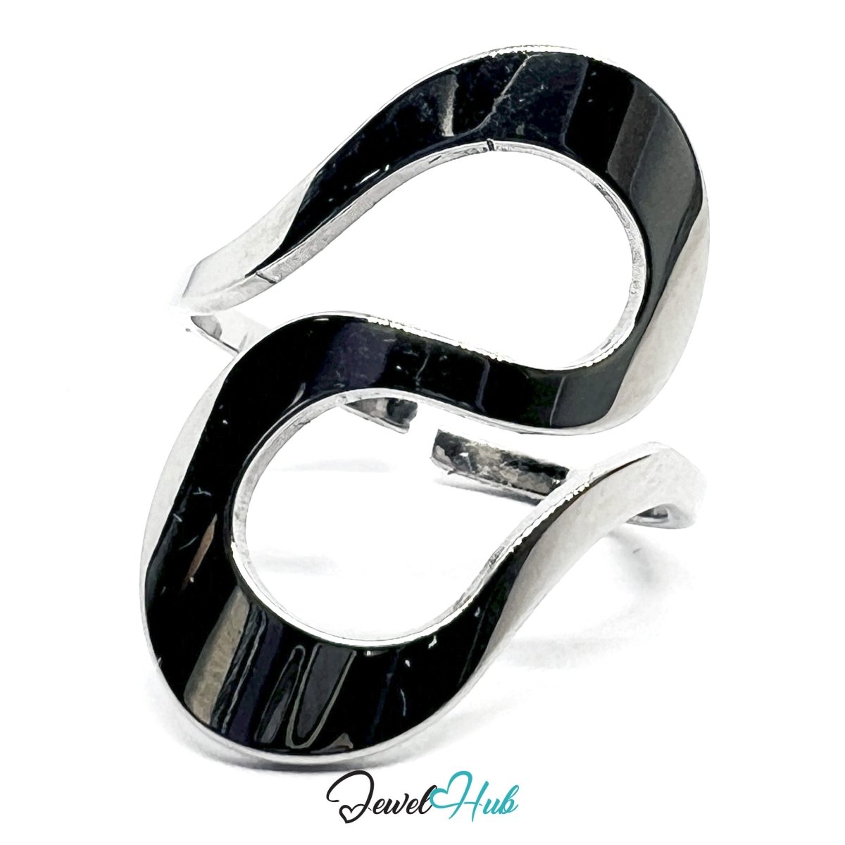 Stainless Steel Silver Abstract Flow Ring – Fluid Contours, Adjustable - JewelHub.co.uk