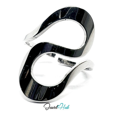 Stainless Steel Silver Abstract Flow Ring – Fluid Contours, Adjustable - JewelHub.co.uk