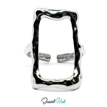 Stainless Steel Silver Abstract Frame Ring – Sculptural Geometry - JewelHub.co.uk
