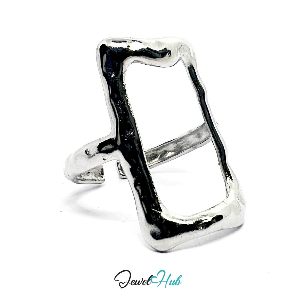 Stainless Steel Silver Abstract Frame Ring – Sculptural Geometry - JewelHub.co.uk