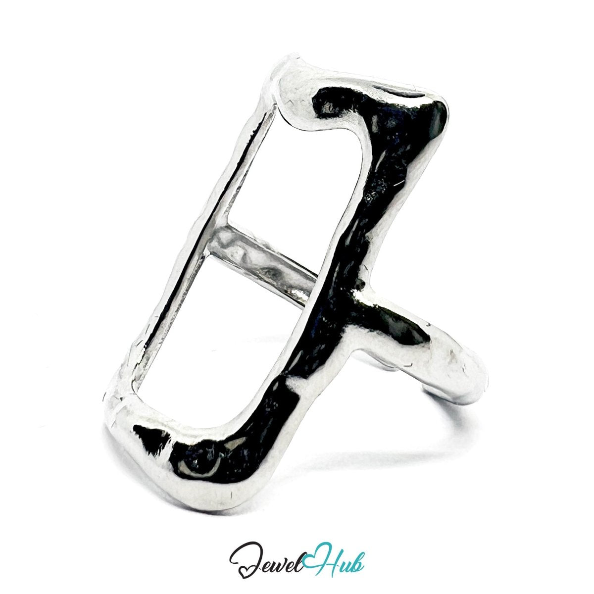Stainless Steel Silver Abstract Frame Ring – Sculptural Geometry - JewelHub.co.uk