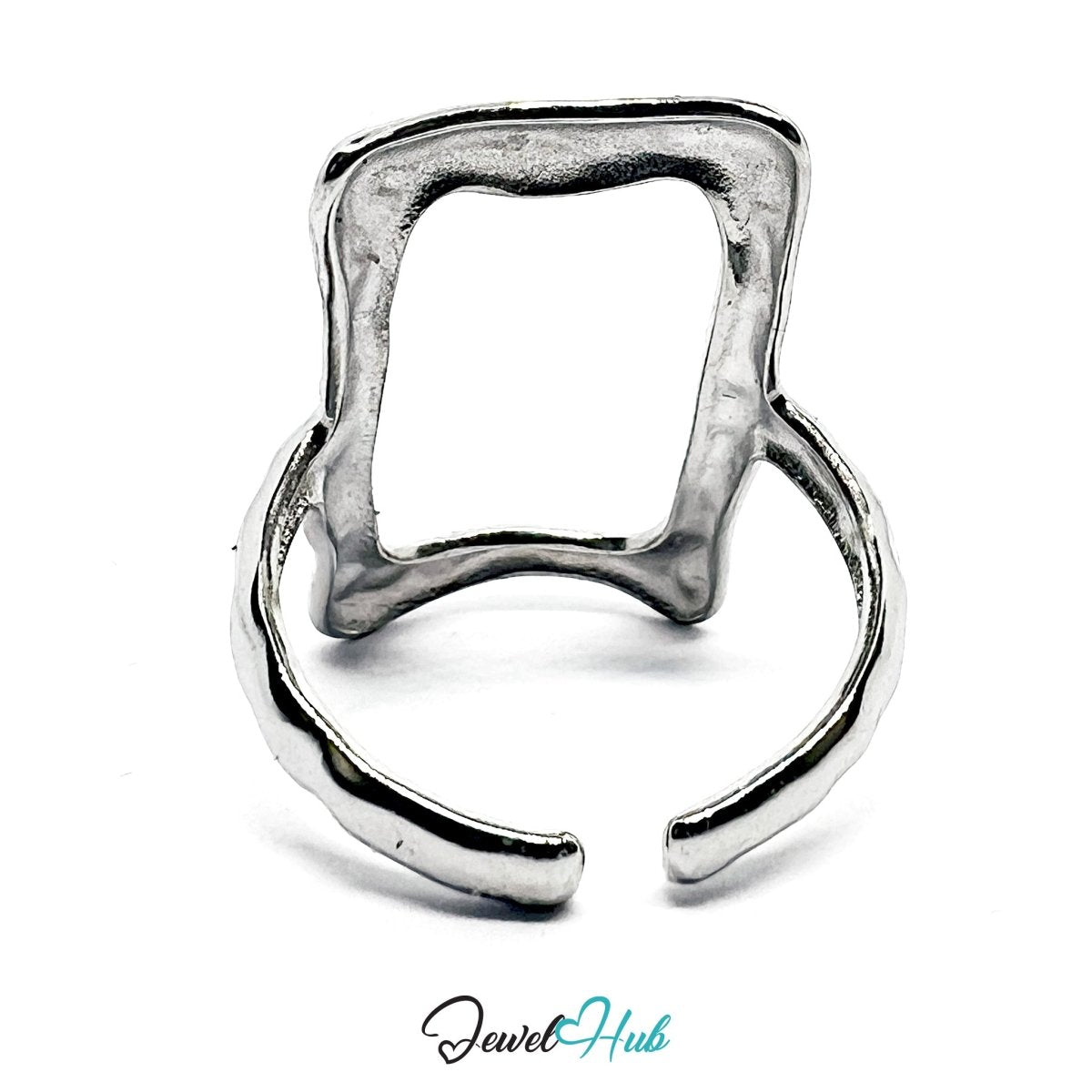 Stainless Steel Silver Abstract Frame Ring – Sculptural Geometry - JewelHub.co.uk