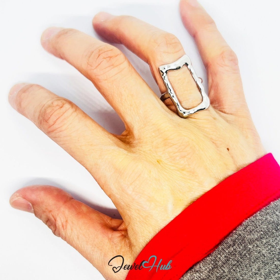 Stainless Steel Silver Abstract Frame Ring – Sculptural Geometry - JewelHub.co.uk