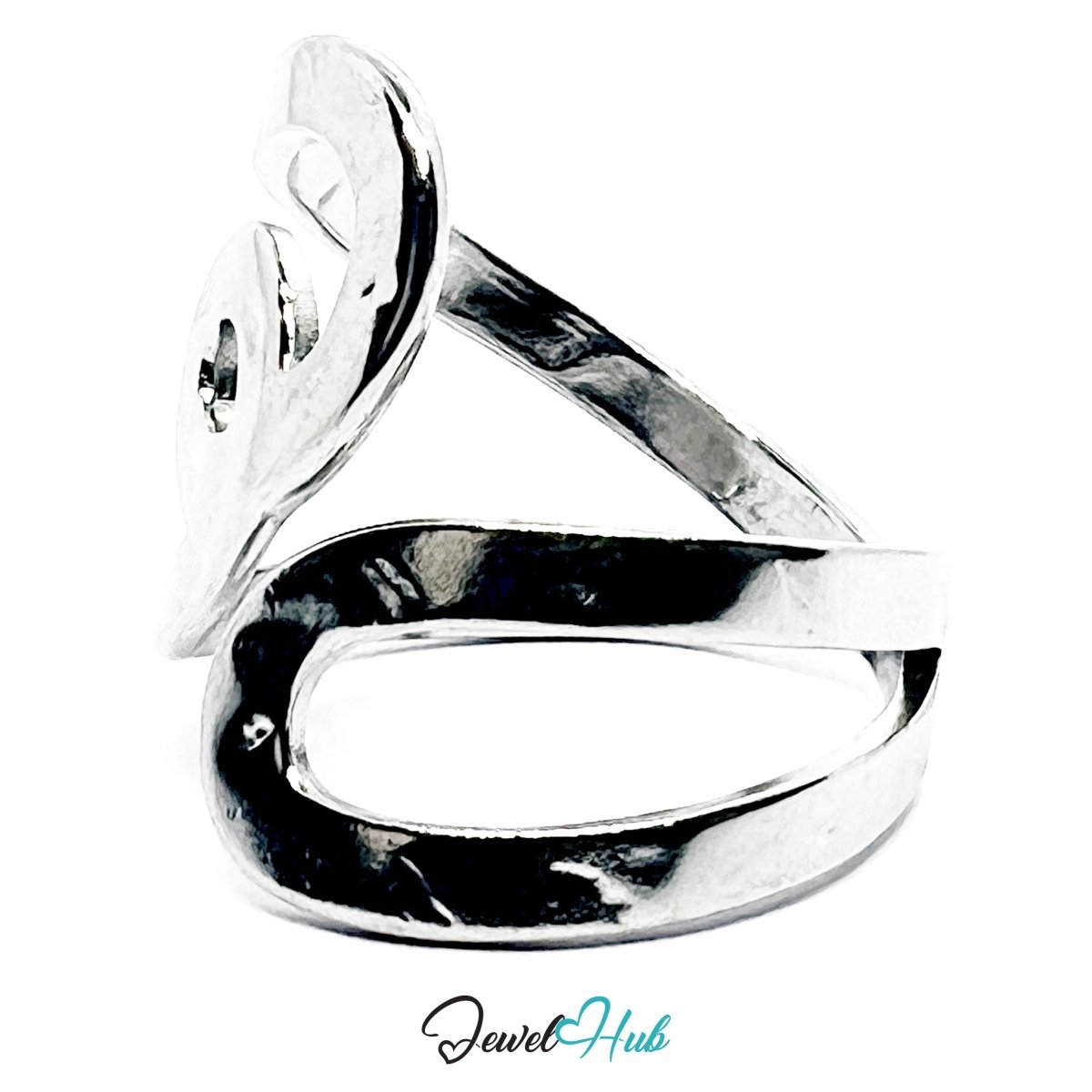Stainless Steel Silver Abstract Wave Sculptural Ring – Open Swirl Art - JewelHub.co.uk