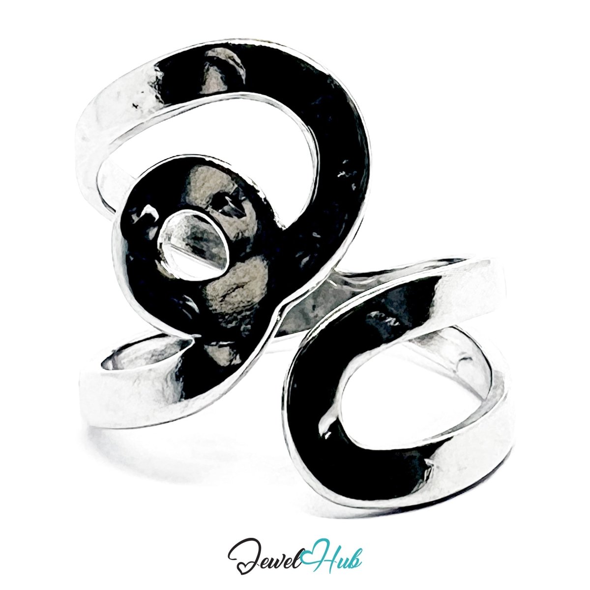 Stainless Steel Silver Abstract Wave Sculptural Ring – Open Swirl Art - JewelHub.co.uk