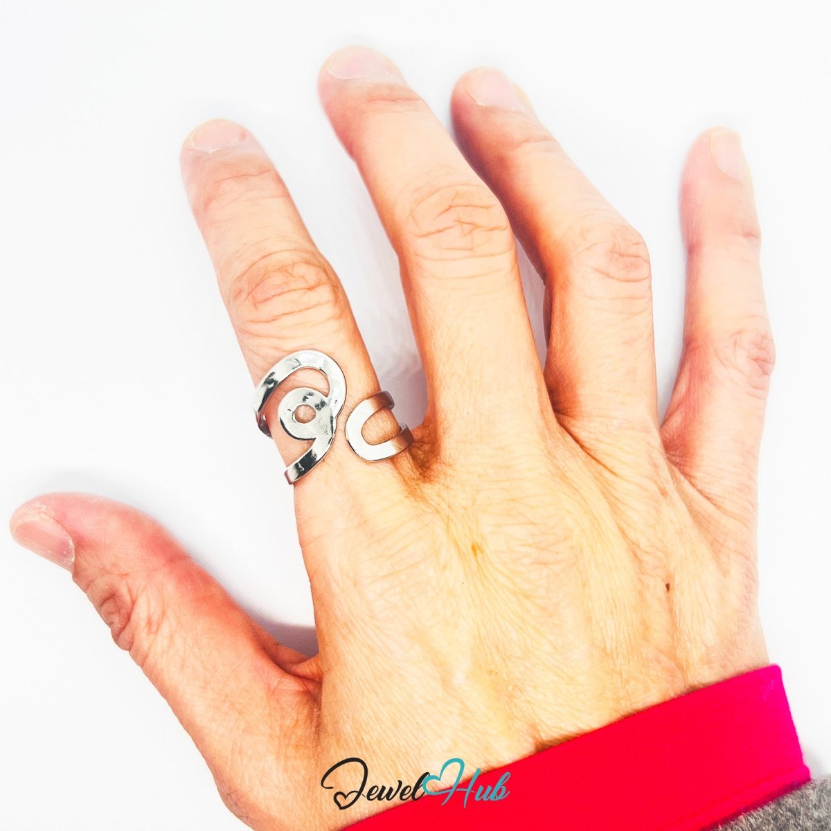 Stainless Steel Silver Abstract Wave Sculptural Ring – Open Swirl Art - JewelHub.co.uk