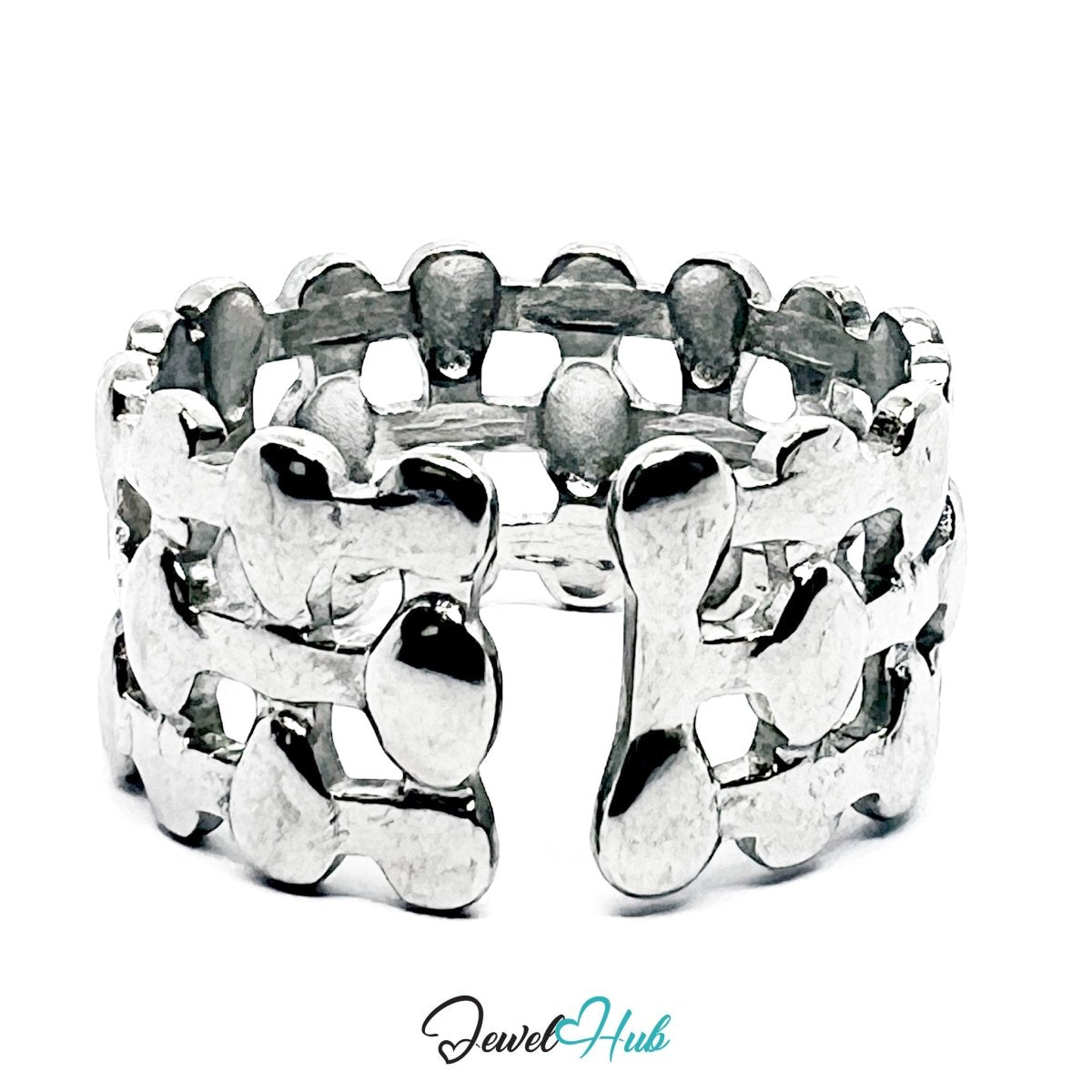 Stainless Steel Silver Beaded Dot Ring – Layered Sculptural Band - JewelHub.co.uk
