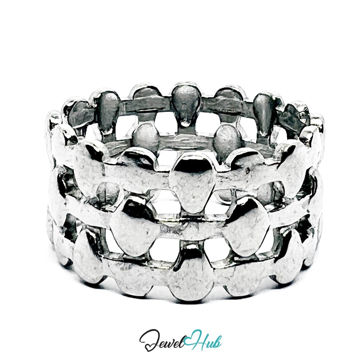 Stainless Steel Silver Beaded Dot Ring – Layered Sculptural Band - JewelHub.co.uk