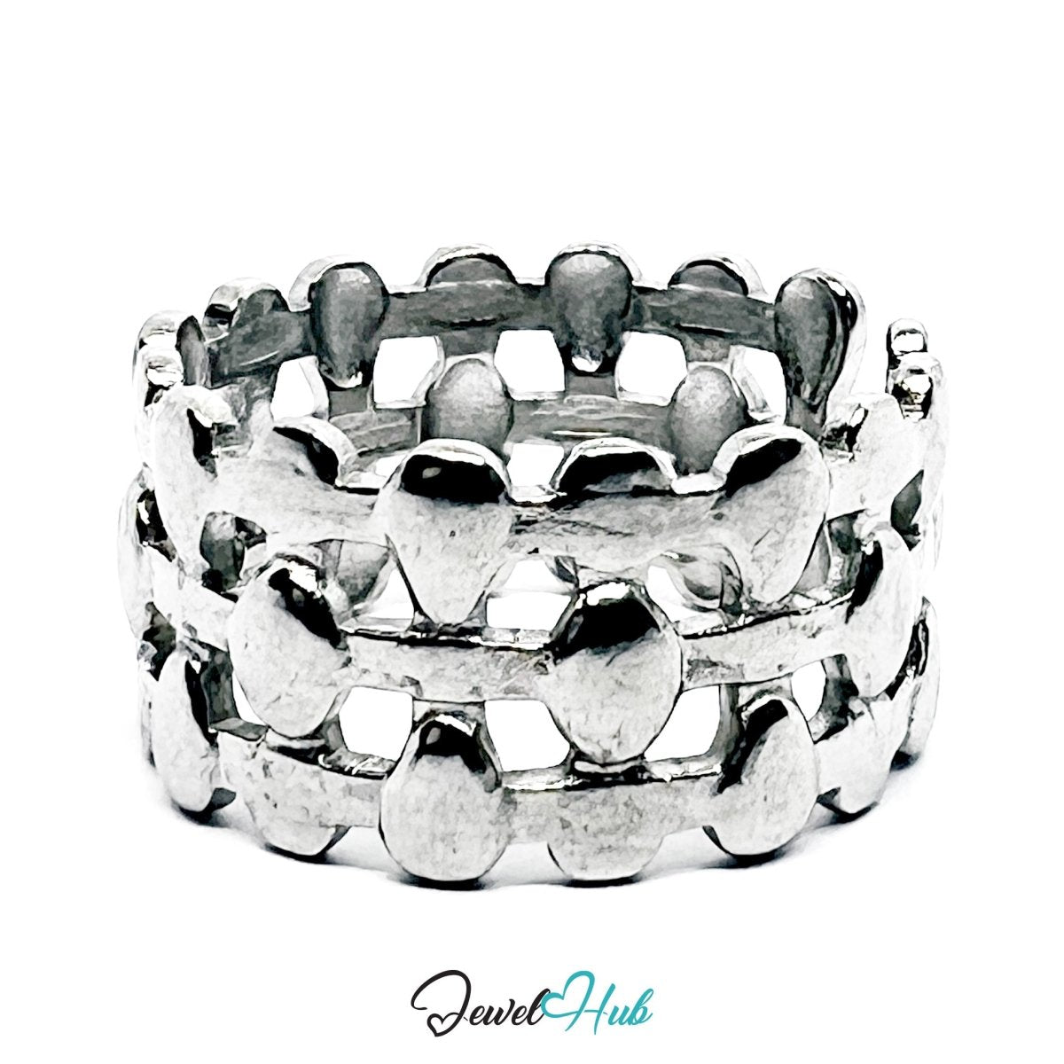 Stainless Steel Silver Beaded Dot Ring – Layered Sculptural Band - JewelHub.co.uk