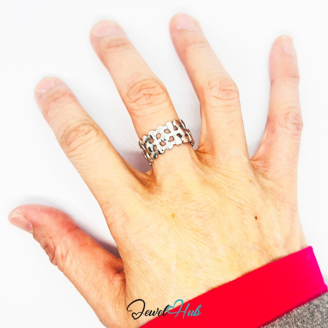 Stainless Steel Silver Beaded Dot Ring – Layered Sculptural Band - JewelHub.co.uk