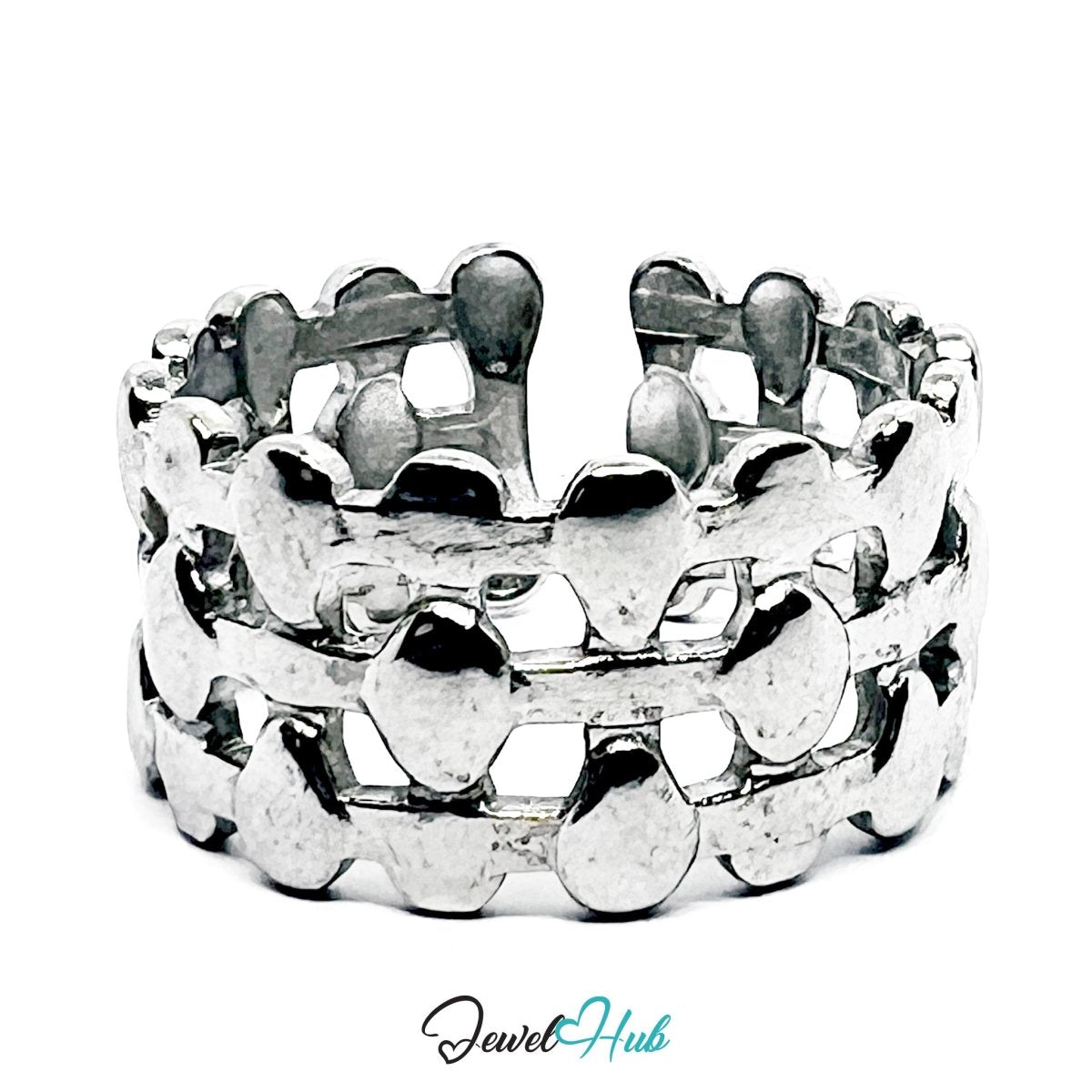 Stainless Steel Silver Beaded Dot Ring – Layered Sculptural Band - JewelHub.co.uk