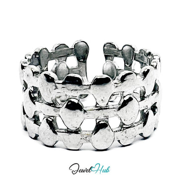 Stainless Steel Silver Beaded Dot Ring – Layered Sculptural Band - JewelHub.co.uk