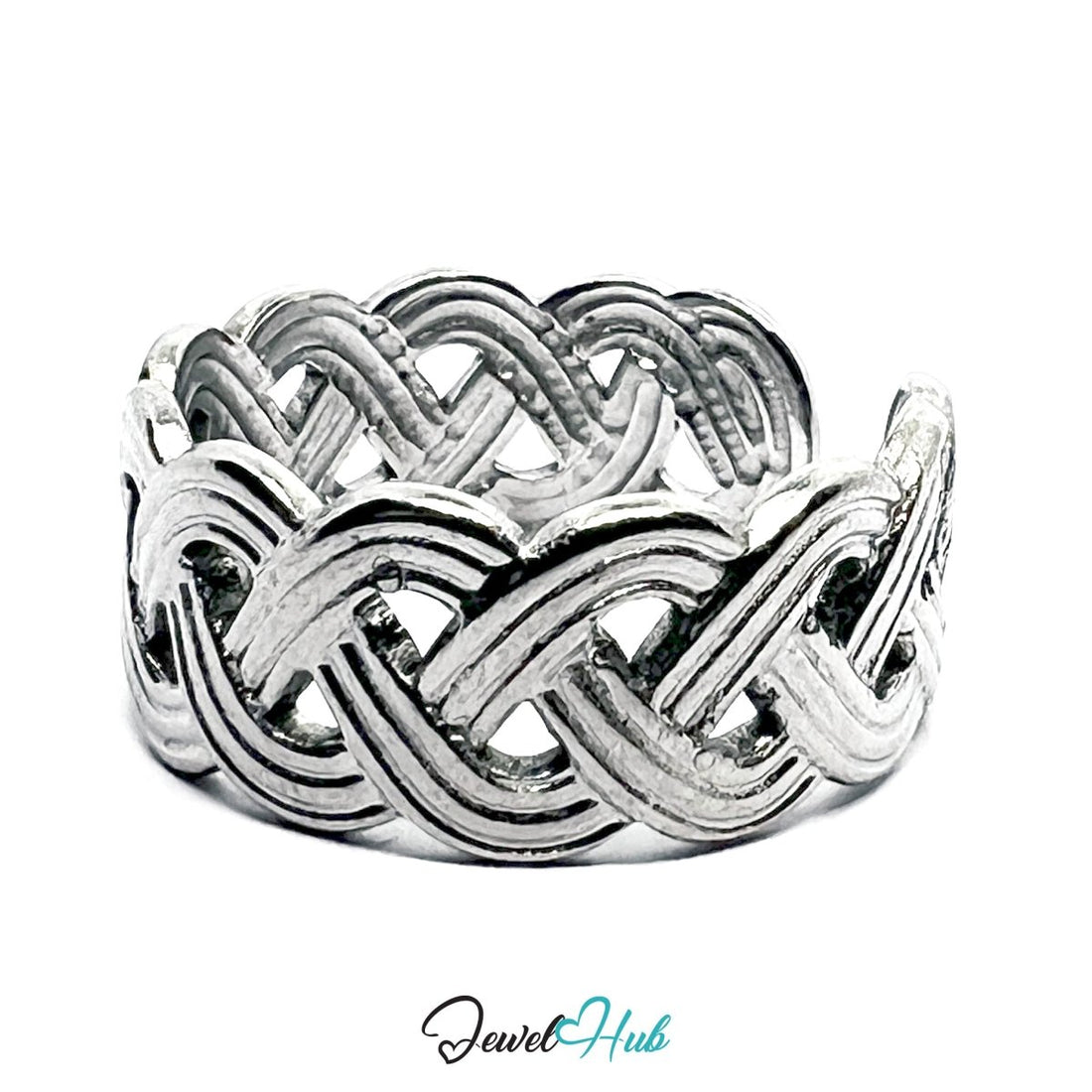 Stainless Steel Silver Braided Ring – Open - End Woven Design - JewelHub.co.uk