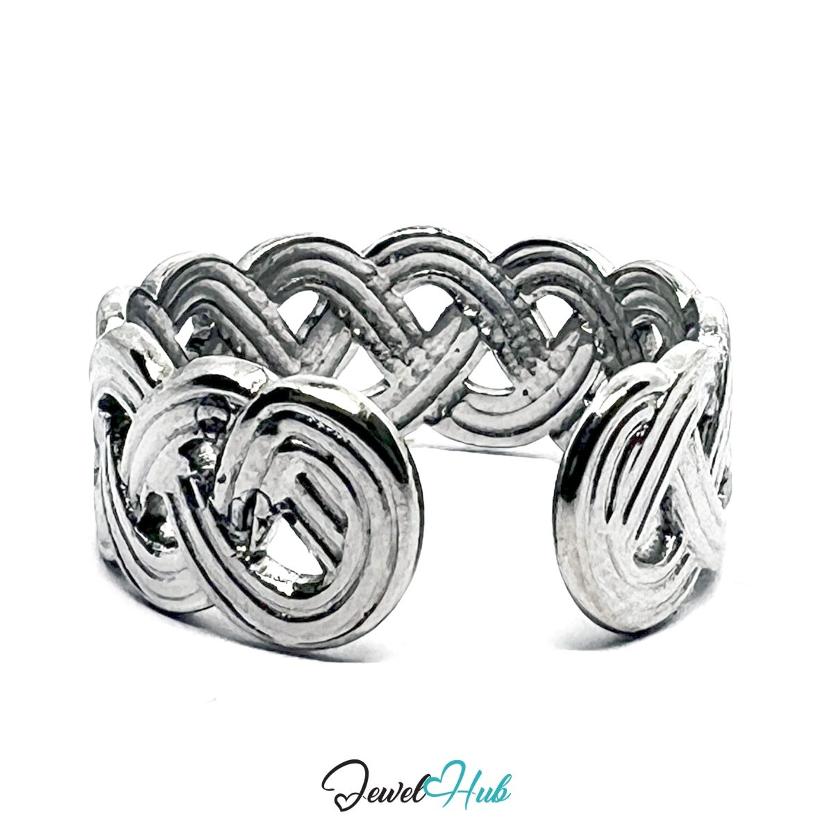 Stainless Steel Silver Braided Ring – Open - End Woven Design - JewelHub.co.uk