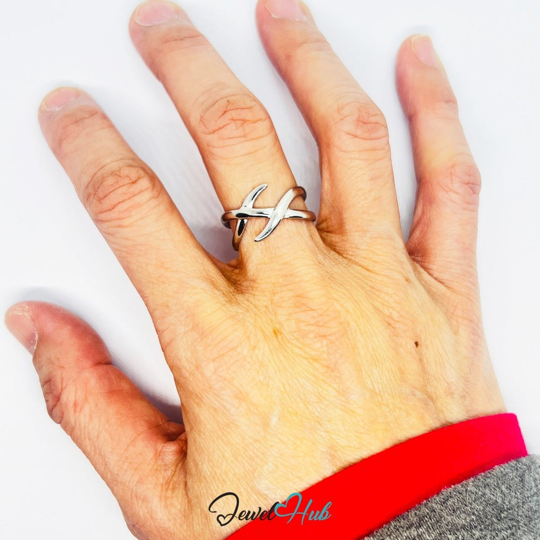 Stainless Steel Silver Crisscross Ring – Modern Open - End Design - JewelHub.co.uk