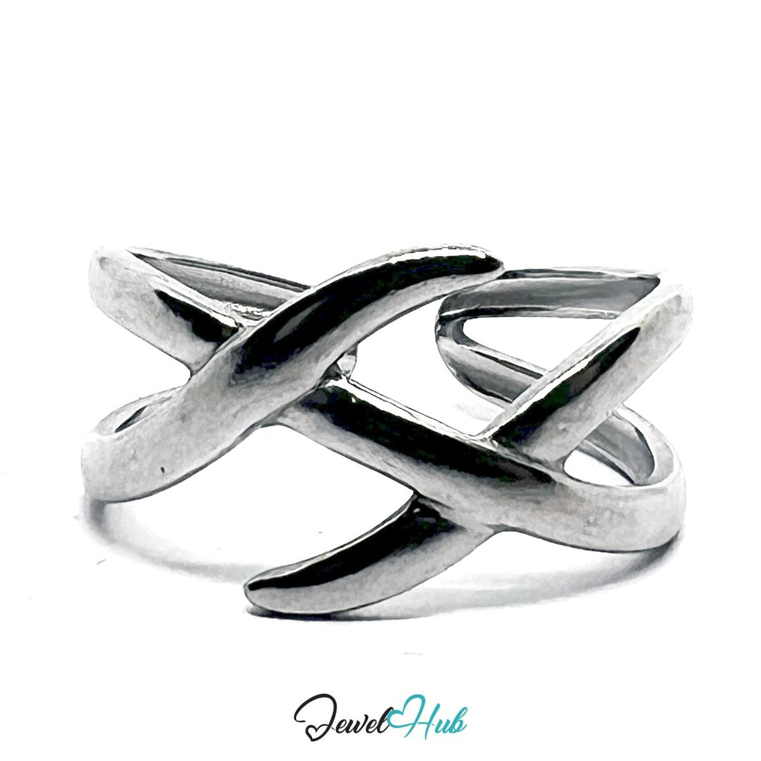Stainless Steel Silver Crisscross Ring – Modern Open - End Design - JewelHub.co.uk