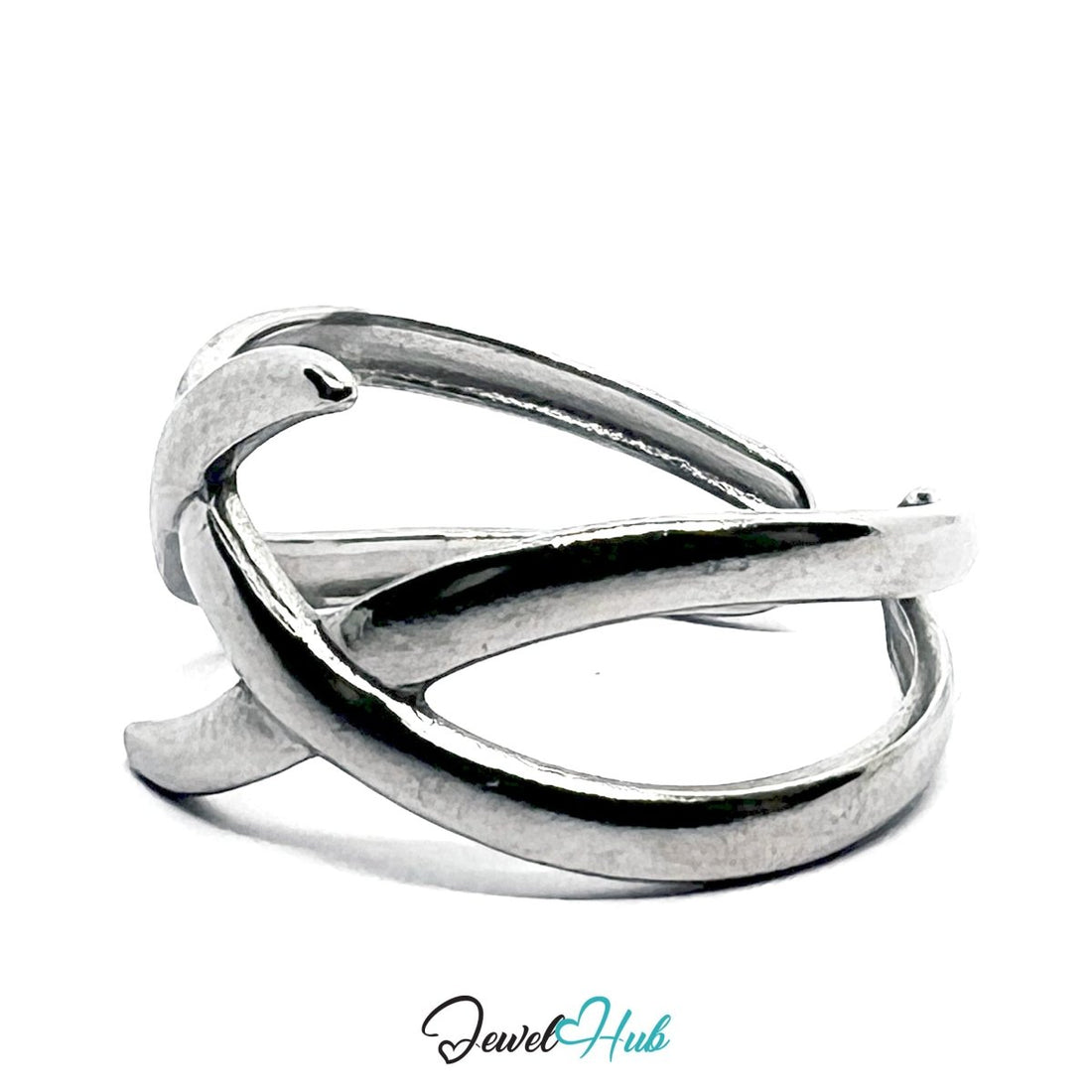 Stainless Steel Silver Crisscross Ring – Modern Open - End Design - JewelHub.co.uk