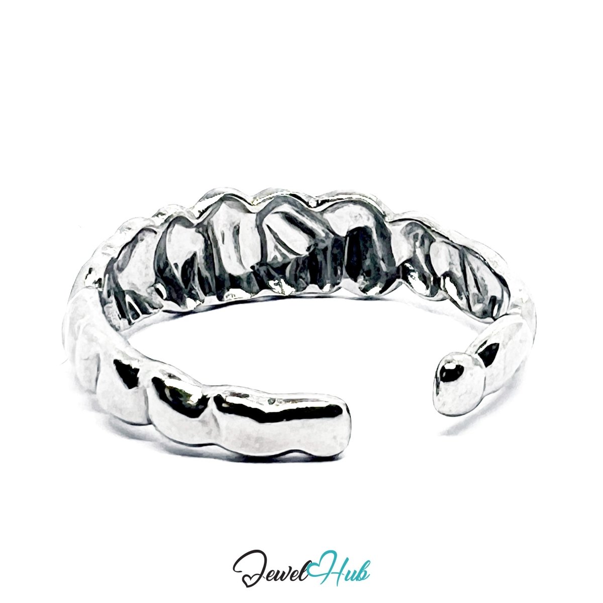 Stainless Steel Silver Crushed Texture Ring – Sculptural Open Band - JewelHub.co.uk