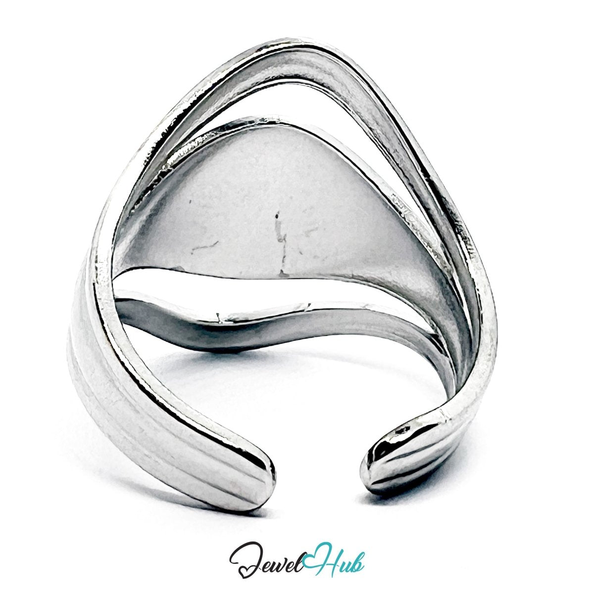 Stainless Steel Silver Dome Sculptural Ring – Open Frame Statement - JewelHub.co.uk