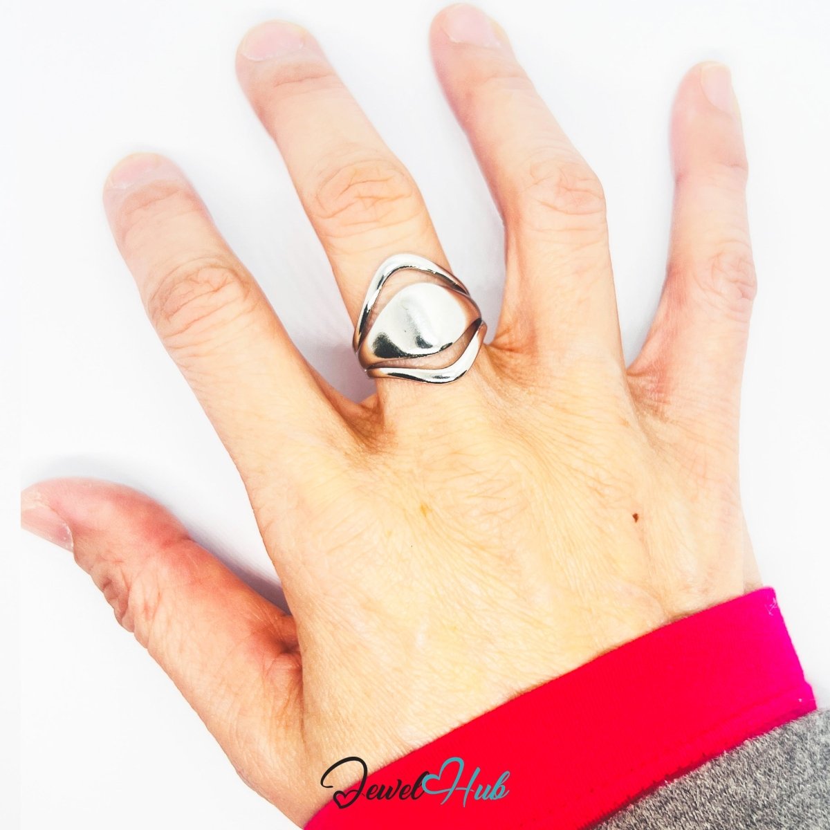 Stainless Steel Silver Dome Sculptural Ring – Open Frame Statement - JewelHub.co.uk