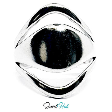 Stainless Steel Silver Dome Sculptural Ring – Open Frame Statement - JewelHub.co.uk