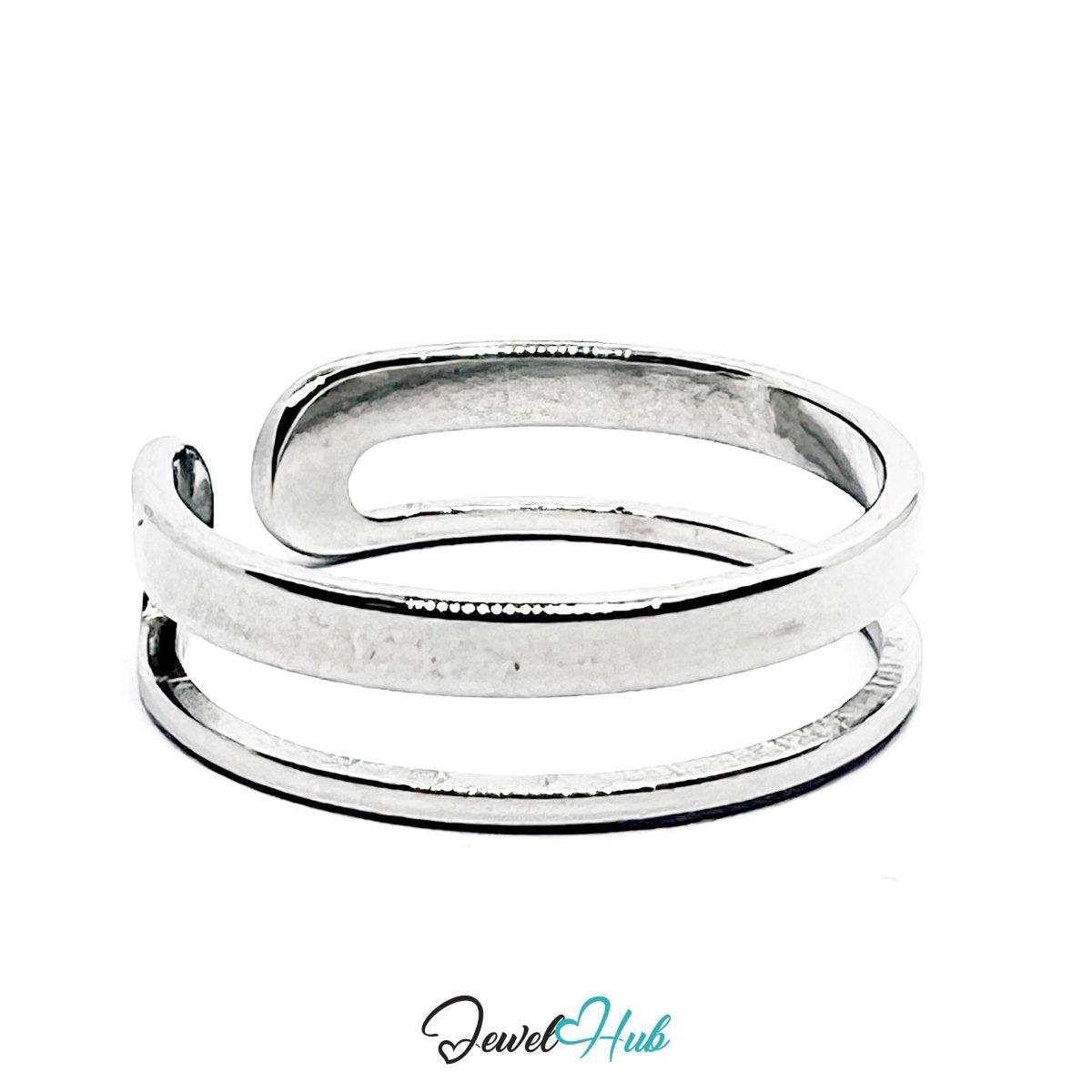 Stainless Steel Silver Double Band Open Ring – Minimal Sculptural - JewelHub.co.uk