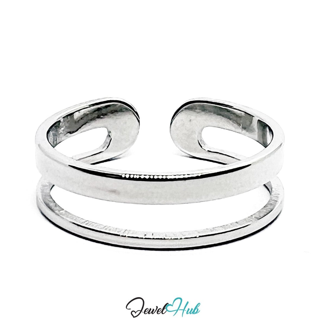 Stainless Steel Silver Double Band Open Ring – Minimal Sculptural - JewelHub.co.uk