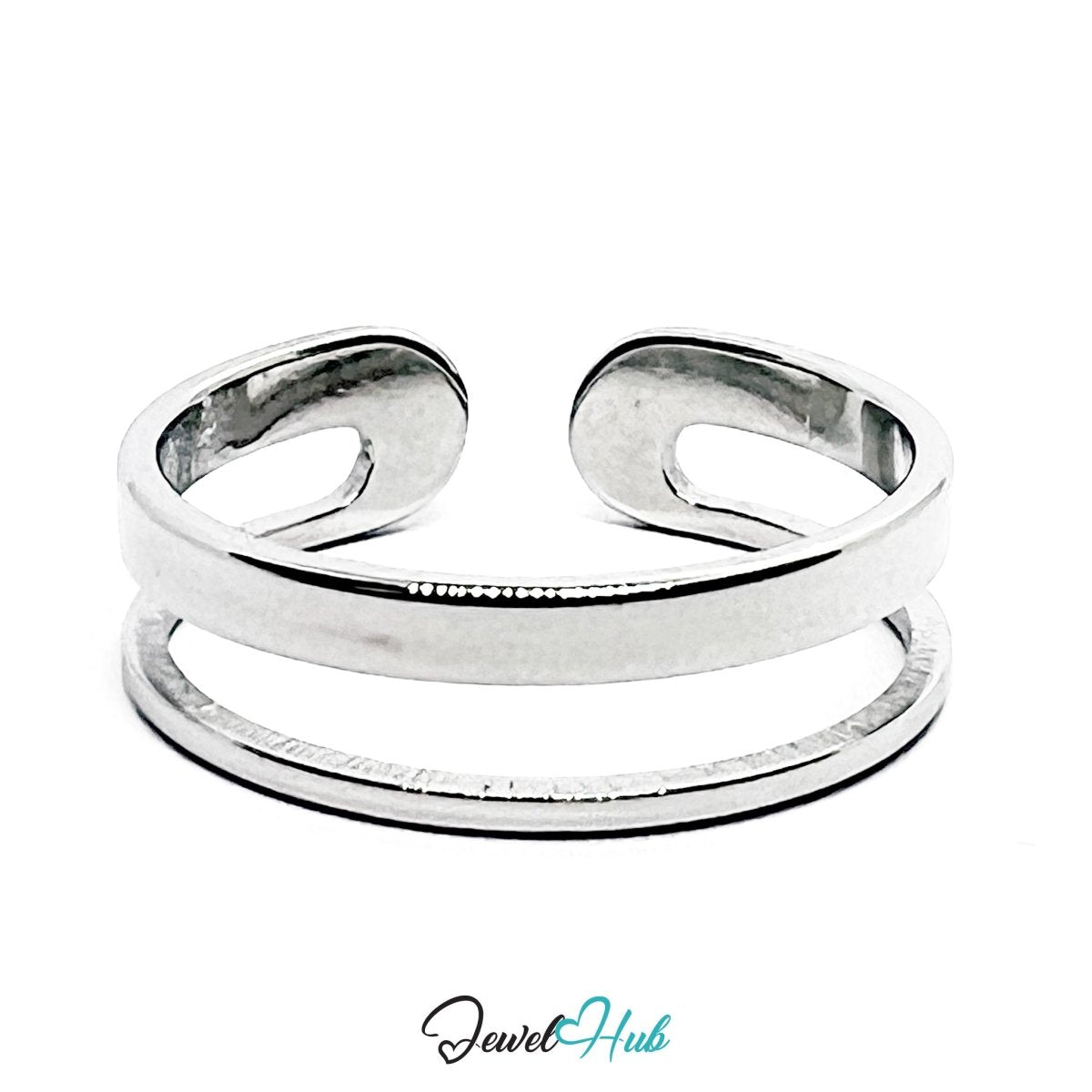 Stainless Steel Silver Double Band Open Ring – Minimal Sculptural - JewelHub.co.uk