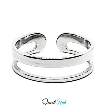 Stainless Steel Silver Double Band Open Ring – Minimal Sculptural - JewelHub.co.uk