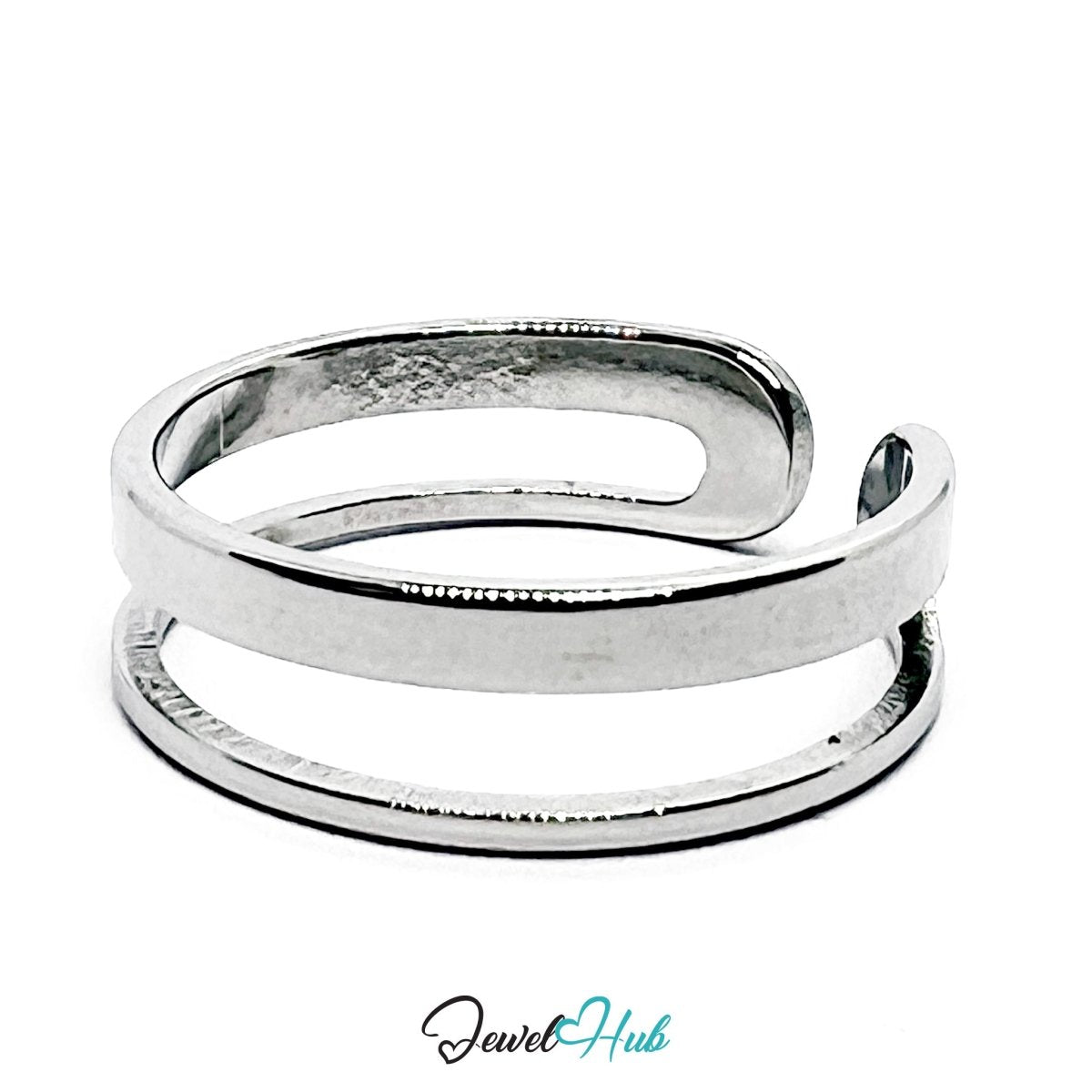 Stainless Steel Silver Double Band Open Ring – Minimal Sculptural - JewelHub.co.uk