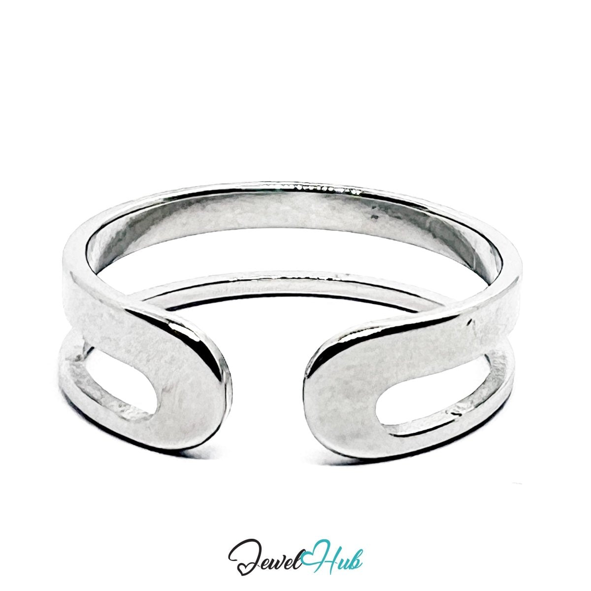 Stainless Steel Silver Double Band Open Ring – Minimal Sculptural - JewelHub.co.uk