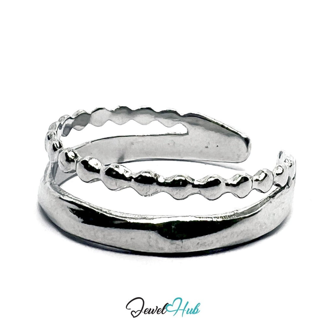 Stainless Steel Silver Double‑Band Ring – Textured Open - End Design - JewelHub.co.uk