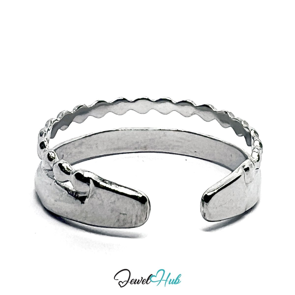 Stainless Steel Silver Double‑Band Ring – Textured Open - End Design - JewelHub.co.uk