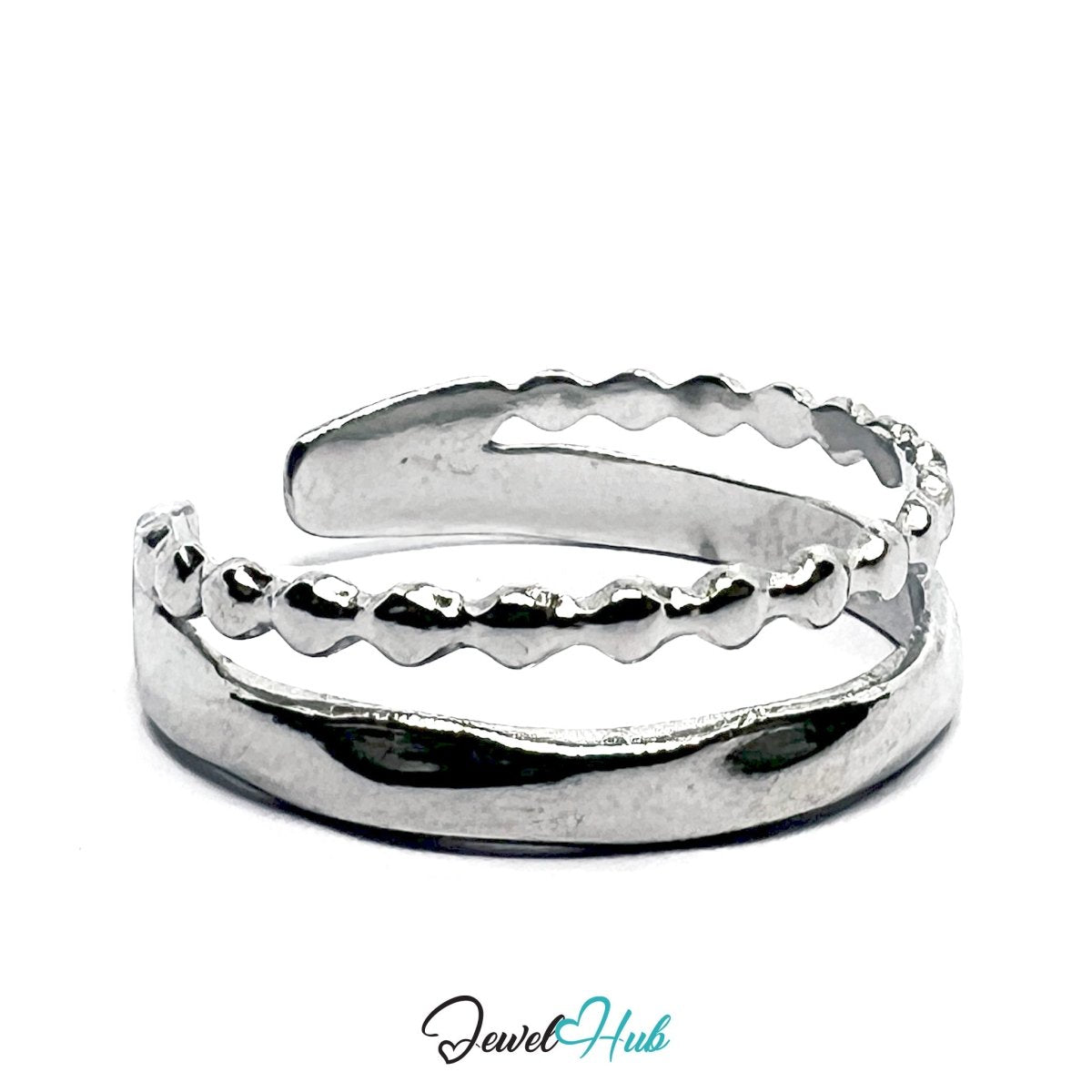 Stainless Steel Silver Double‑Band Ring – Textured Open - End Design - JewelHub.co.uk