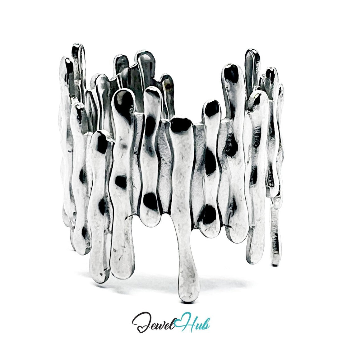 Stainless Steel Silver Drip Sculptural Ring – Abstract Statement Band - JewelHub.co.uk