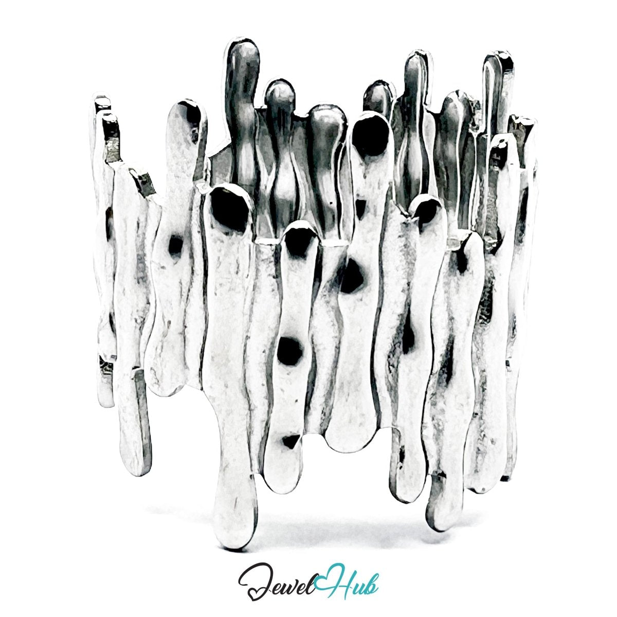 Stainless Steel Silver Drip Sculptural Ring – Abstract Statement Band - JewelHub.co.uk