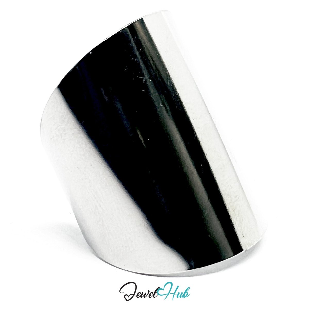 Stainless Steel Silver Flat Band Silver Ring – Wide Minimalist Surface - JewelHub.co.uk