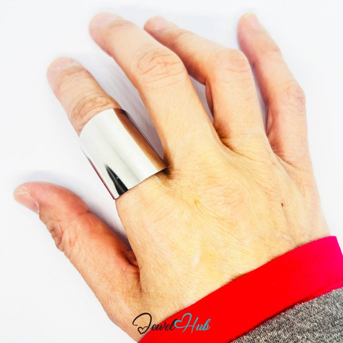 Stainless Steel Silver Flat Band Silver Ring – Wide Minimalist Surface - JewelHub.co.uk