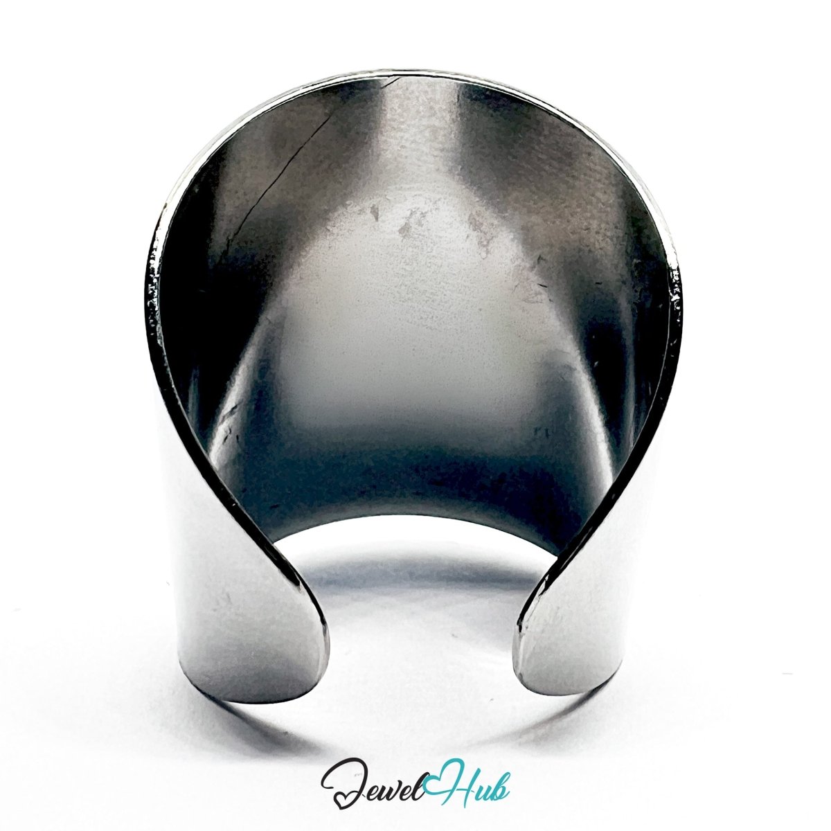 Stainless Steel Silver Flat Band Silver Ring – Wide Minimalist Surface - JewelHub.co.uk