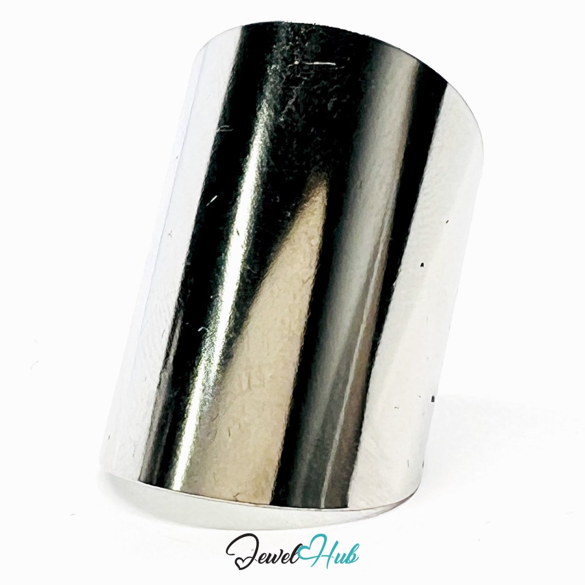 Stainless Steel Silver Flat Band Silver Ring – Wide Minimalist Surface - JewelHub.co.uk