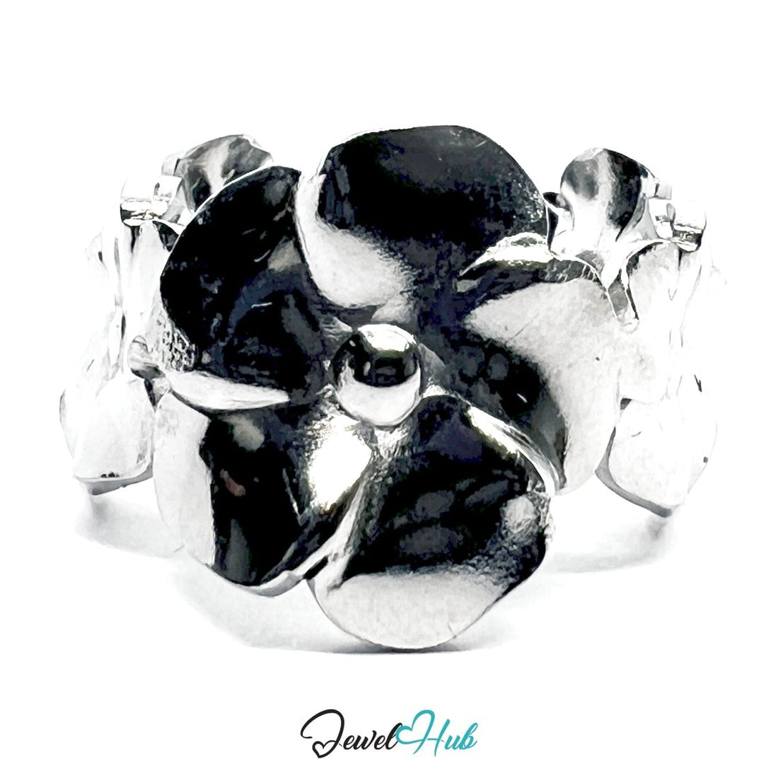 Stainless Steel Silver Flower Ring – Sculptural Petal Statement - JewelHub.co.uk
