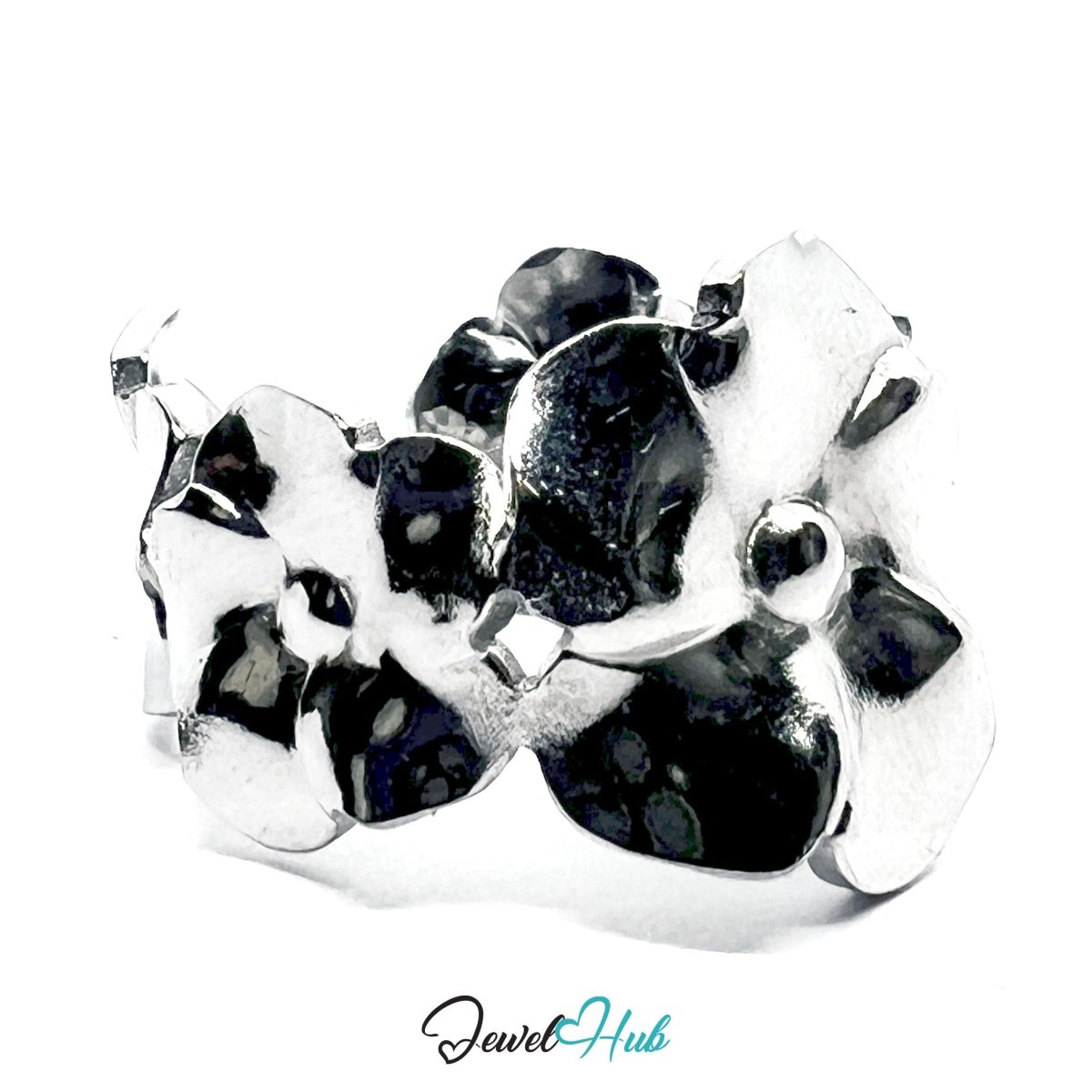 Stainless Steel Silver Flower Ring – Sculptural Petal Statement - JewelHub.co.uk