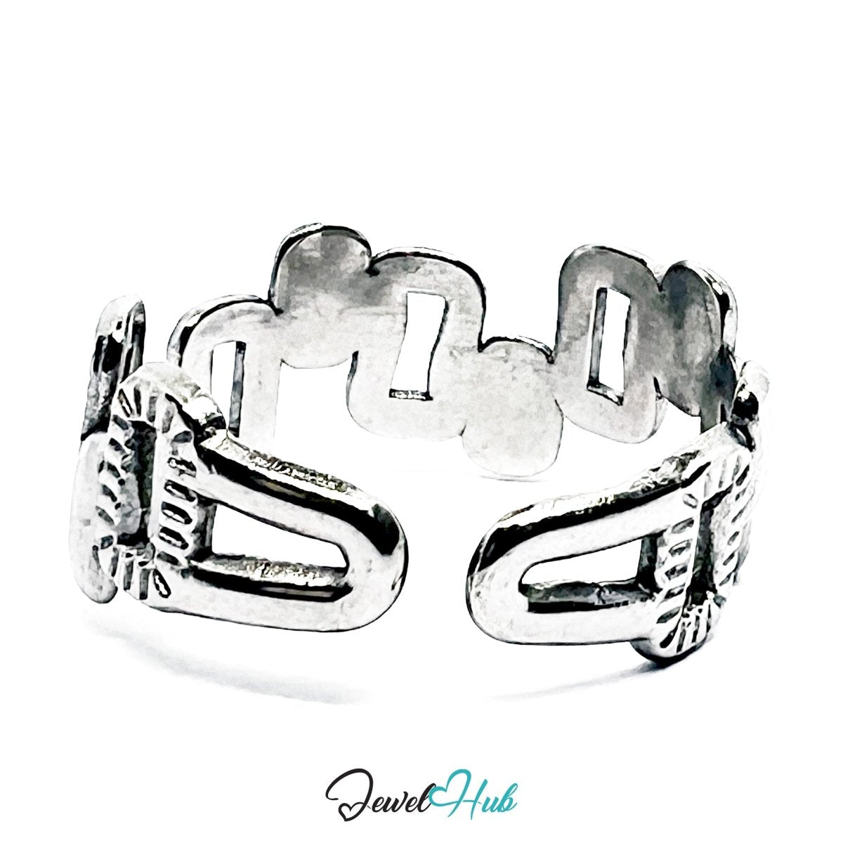 Stainless Steel Silver Geometric Link Ring – Sculptural Modern Band - JewelHub.co.uk