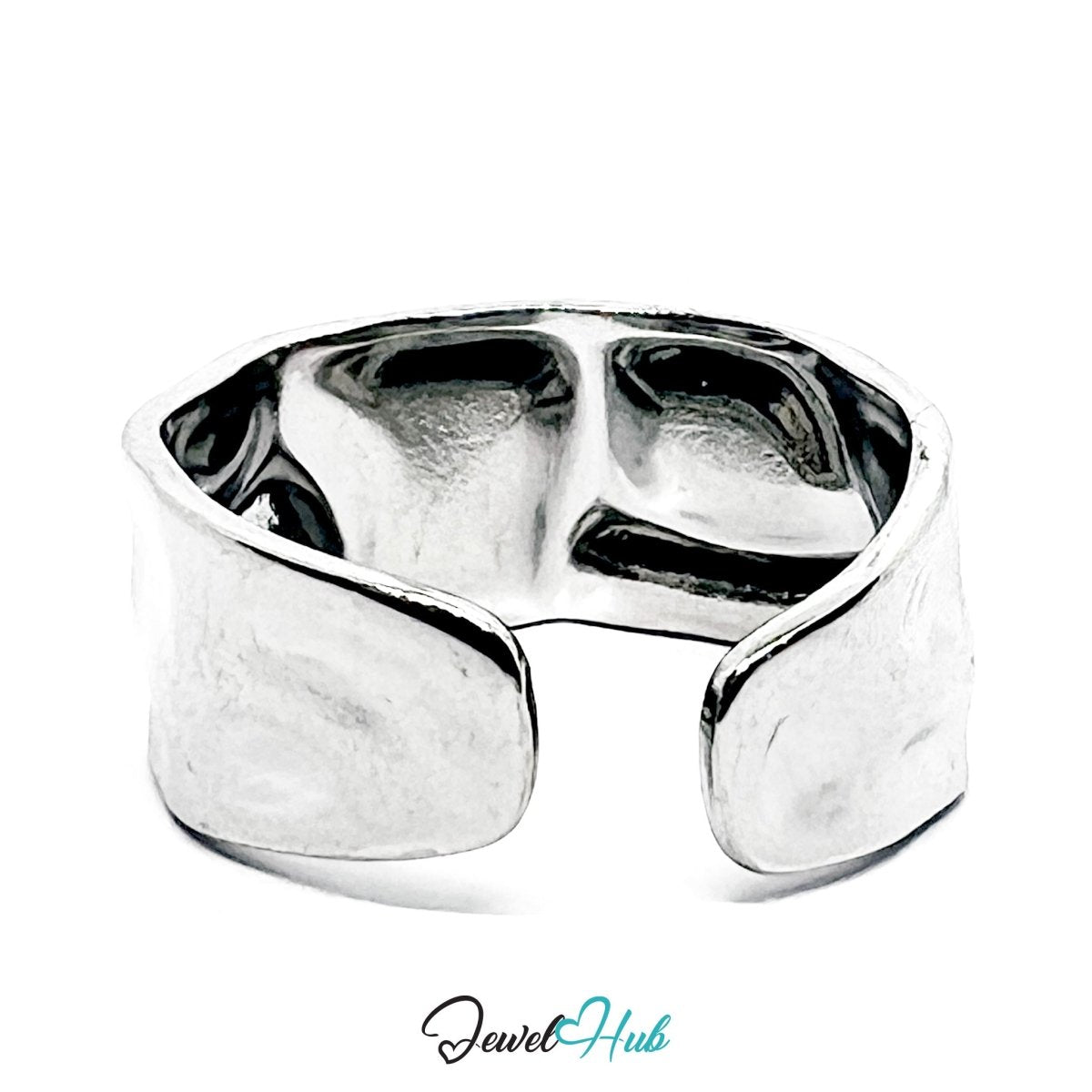 Stainless Steel Silver Hammered Wide Band Ring – Textured Modern - JewelHub.co.uk